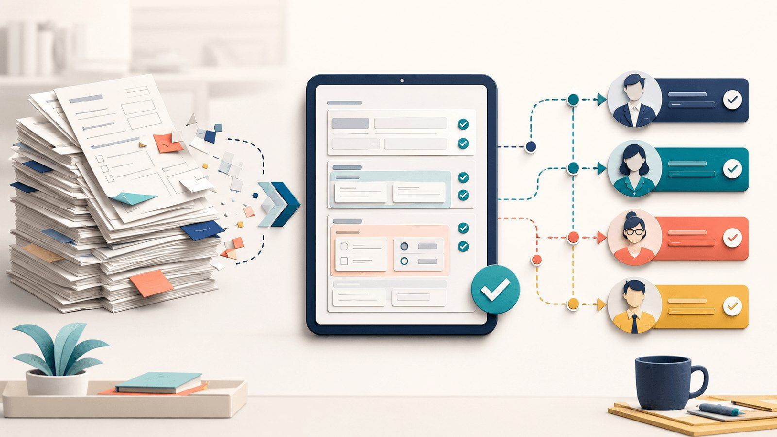 Ein Papierformular wird in ein strukturiertes digitales Formular mit Validierung überführt