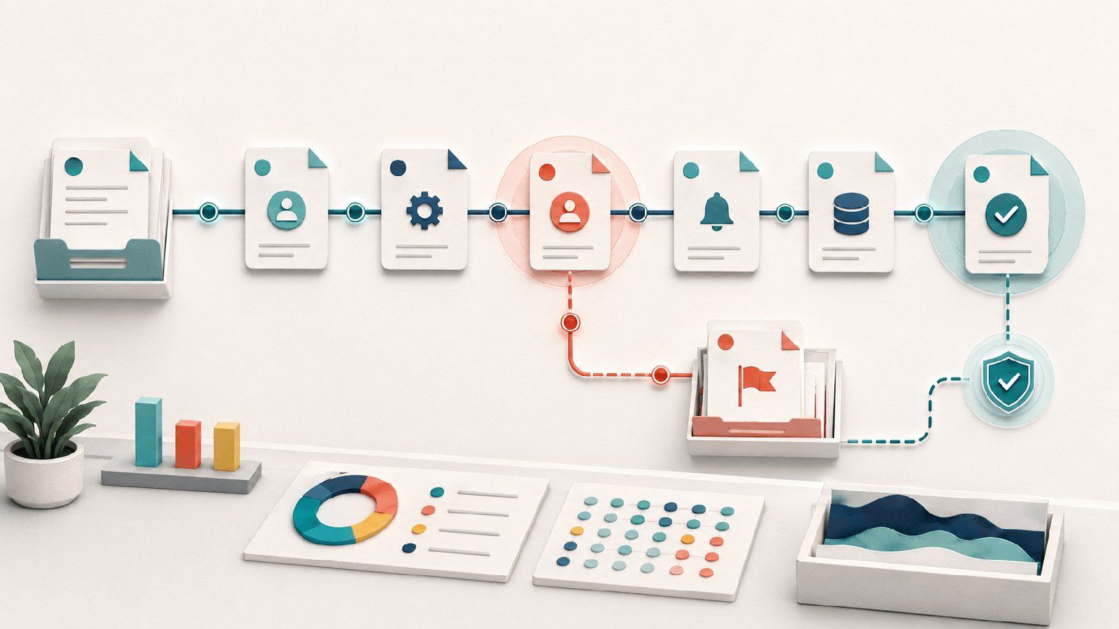 Digitale Aufgaben durchlaufen Freigabe, Benachrichtigung und Abschluss in einem automatisierten Workflow